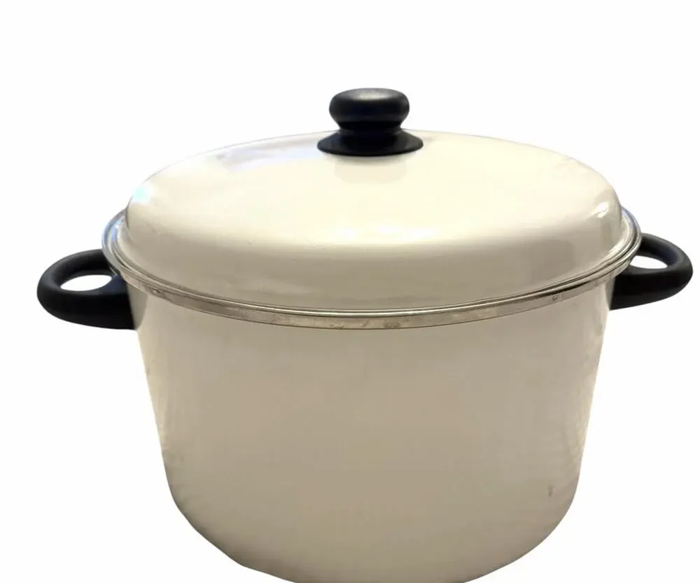 Vintage Megaware Enamel Stock Pot 12 Quart White Made in Spain 3602-C